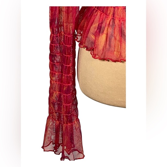 Free People “Hello There Top” NEW Smocked Mesh Crop Top Size Large - Picture 7 of 13